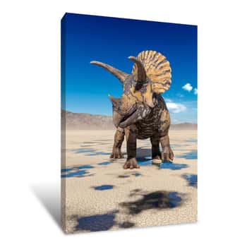 Image of Triceratops On The Desert Walking After Rain Canvas Print