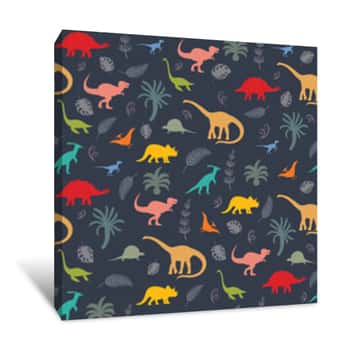 Image of Seamless Pattern With Dinosaur Silhouettes Canvas Print