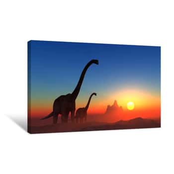 Image of Brontosauri Walking in the Desert Canvas Print