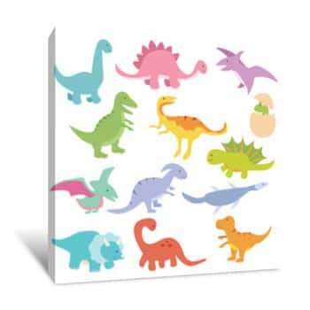 Image of Dinosaur Hand Drawn Collection Set With Cute Drawing Style Canvas Print