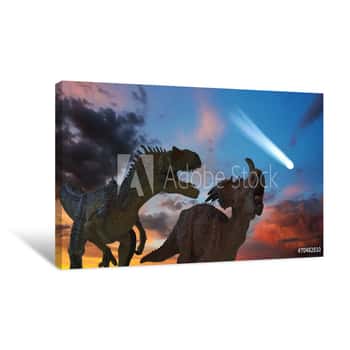 Image of Allosaurus And Styracosaurus Battle As The Comet Approaches Canvas Print