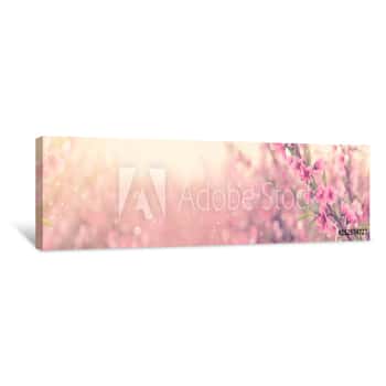 Image of Abstract And Dreamy Banner Background Of Of Spring Blossoms Tree With Pink Flowers  Selective Focus  Glitter Overlay Canvas Print