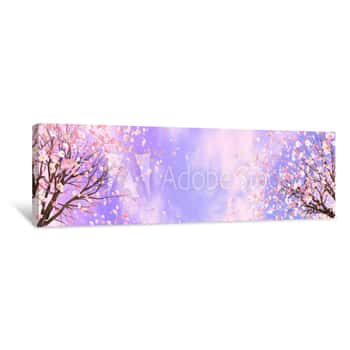 Image of 3d Rendering Picture Of Cherry Blossom Against Purple Sky Canvas Print