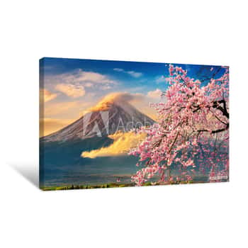 Image of Fuji Mountain And Cherry Blossoms In Spring, Japan    Canvas Print