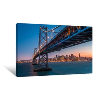 Image of San Francisco Skyline Framed By The Bay Bridge At Sunset Canvas Print