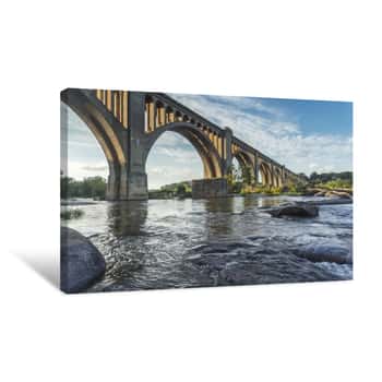 Image of This Concrete Arch Railroad Bridge Spanning The James River Was Built By The Atlantic Coast Line, Fredericksburg And Potomac Railroad In 1919 To Route Transportation Of Freight Around Richmond, VA Canvas Print