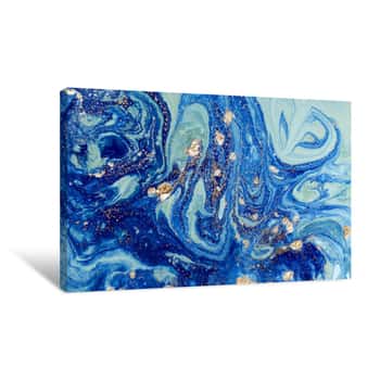 Image of Marbled Blue Abstract Background With Golden Sequins  Liquid Marble Ink Pattern Canvas Print