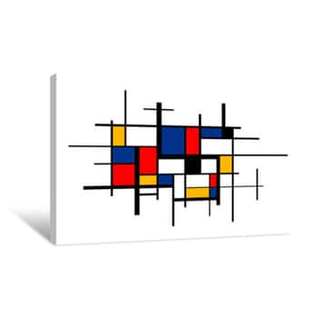 Image of Abstract Colorful Painting In Piet Mondrian\'s Style, Wide Artistic Background Canvas Print