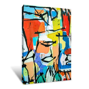 Image of Paint On Canvas: Abstract Art With Yellow, Blue And White Hues - Background Canvas Print