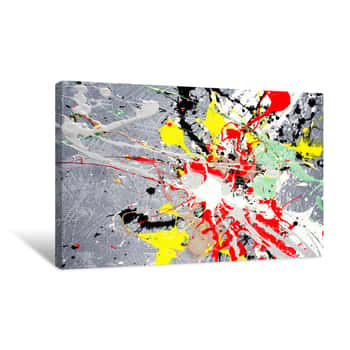 Image of A Spot Of White And Black And Yellow And Green And Red Spilled Paint On A Concrete Textured Surface Canvas Print