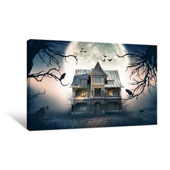 Image of Haunted House  Creepy Atmosphere With Haunted House Canvas Print