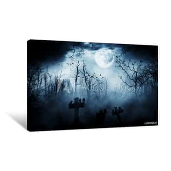 Image of Graveyard Silhouette Halloween  Abstract Background Canvas Print