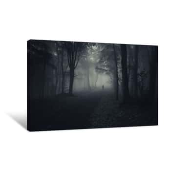 Image of Dark Forest With Spooky Man Walking On A Path Canvas Print