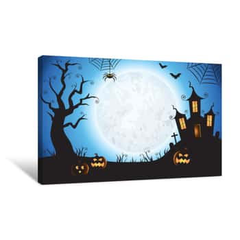 Image of Halloween Spooky Blue Vector Scene Background 1 Canvas Print
