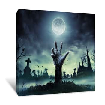 Image of Zombie Hand Rising Out Of A Graveyard Canvas Print