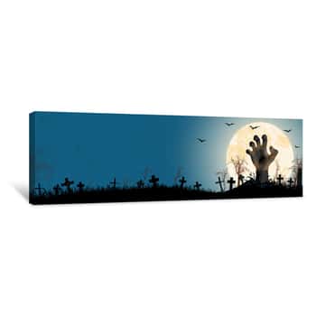 Image of Halloween Zombie Hand In Front Of Full Moon Canvas Print