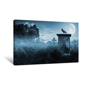 Image of Crow On A Gravestone Canvas Print
