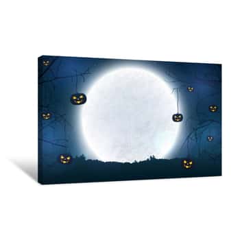 Image of Spooky Night Background For Halloween Banner Canvas Print