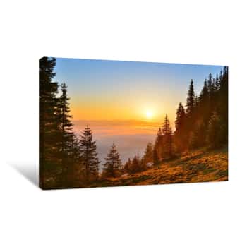 Image of Sunrise Forest In Spring Mountains Canvas Print