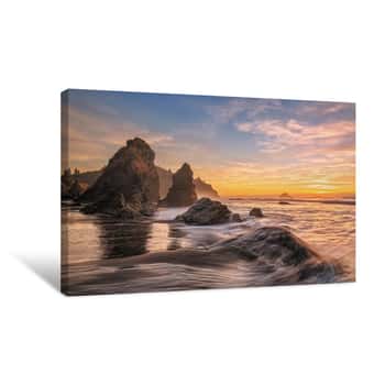 Image of Colorful Sunset Seascape At A Northern California Beach Canvas Print