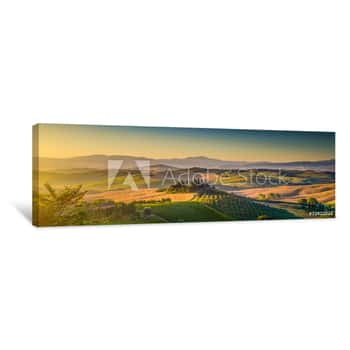 Image of Tuscany Landscape Panorama At Sunrise, Val D\'Orcia, Italy Canvas Print