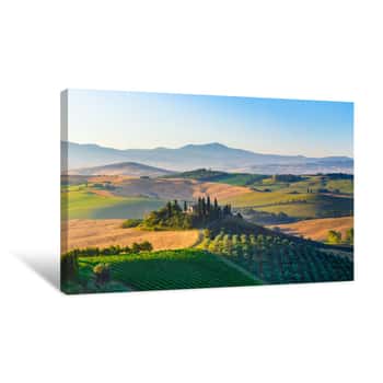 Image of Scenic Tuscany Landscape At Sunrise, Italy Canvas Print