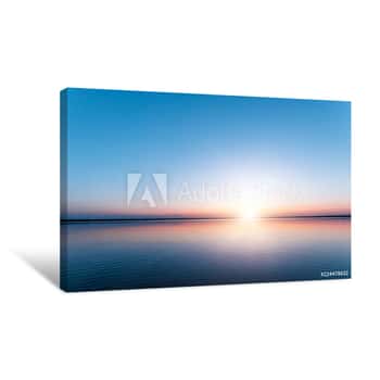 Image of Beautiful, Red Dawn On The Lake The Rays Of The Sun Through The Fog Canvas Print