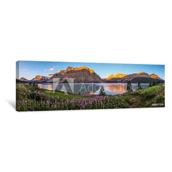 Image of Panorama Of Sunrise At Bow Lake, Banff National Park Canvas Print