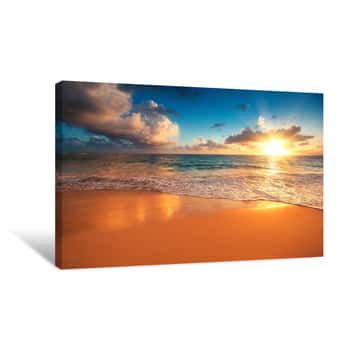 Image of Beautiful Sunrise Over The Sea  Tropical Beach Canvas Print