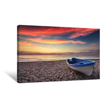 Image of Boat And Sunrise Canvas Print
