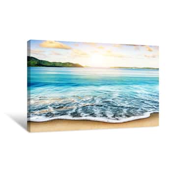 Image of Blue Sea And Sand Beach With Sky Over The Sun Canvas Print