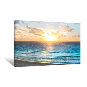 Image of Cancun Mexico Sea  Inspirational Ocean In The Morning During Sunrise  Peaceful Caribbean Sea Landscape  Tranquil Morning Hotel Balcony View  Powerful Calm Image  Hotel Balcony Sea View Canvas Print