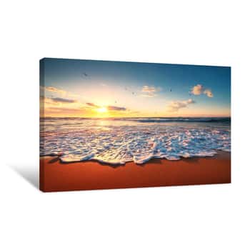 Image of Beautiful Sunrise Over The Tropical Sea And Waves Canvas Print