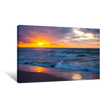 Image of Beautiful Sunset View Over The Sea With Bright Colorful Clouds Canvas Print