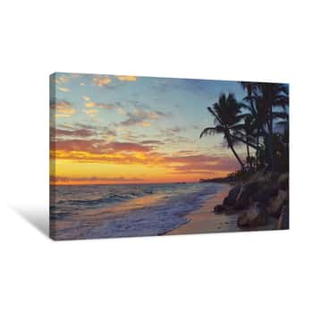 Image of Beautiful Sunrise Over Tropical Island, Dominican Republic Canvas Print