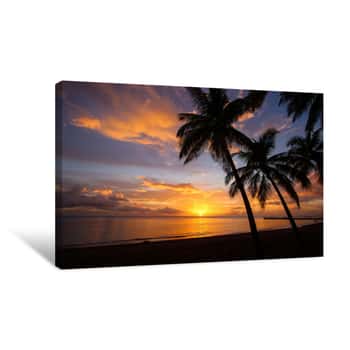 Image of Sunset On The Palm Tree Beach Canvas Print