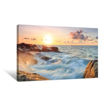 Image of Beach With Boulders On The Ocean Shore Canvas Print