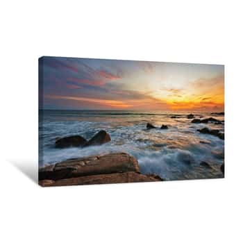 Image of Tropical Beach With Colorful Sun Canvas Print