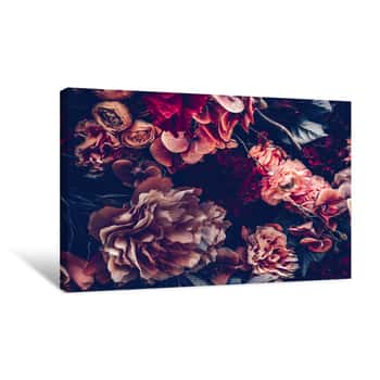 Image of Artificial Flowers Wall Background With Vintage Style Canvas Print