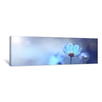 Image of Blue Beautiful Flower On A Beautiful Toned Blurred Background, Border  Delicate Floral Background, Selective Soft Focus Canvas Print