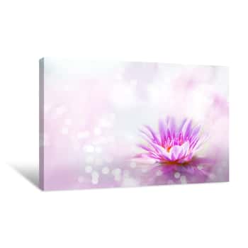 Image of Soft Pink Lotus On Pond With Soft Sunlight Blur Bokeh Reflection On Water Background, Lily Water Flower On The Lake Canvas Print