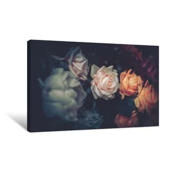 Image of Artificial Flowers Wall For Background In Vintage Style Canvas Print