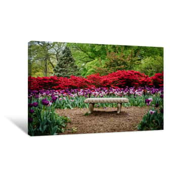 Image of Bench And Gardens At Sherwood Gardens Park, In Guilford, Baltimo Canvas Print