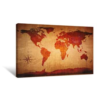 Image of Grunge-Styled World Map Canvas Print