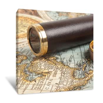 Image of Vintage Map and Telescope Canvas Print