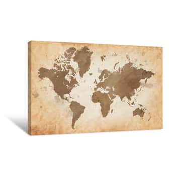 Image of World Map on Aged Canvas Canvas Print