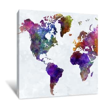 Image of World Map in Purple Watercolor Canvas Print