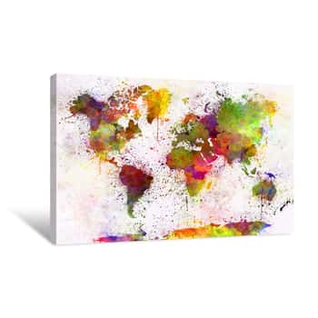 Image of World Map in Watercolor Canvas Print