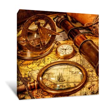 Image of Vintage Map & Magnifying Glass Canvas Print