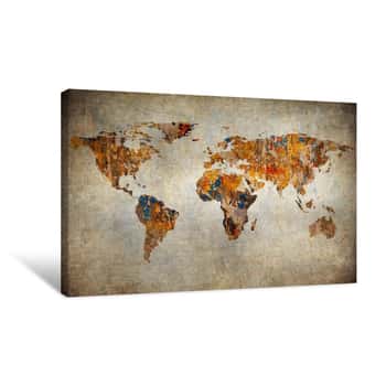 Image of Grunge Map Of The World Canvas Print